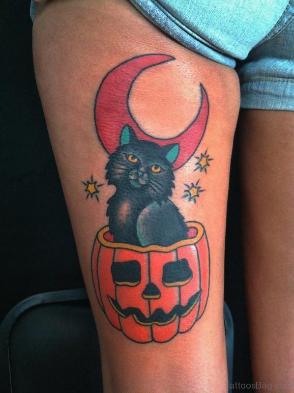 Traditional Halloween Cat Tattoo