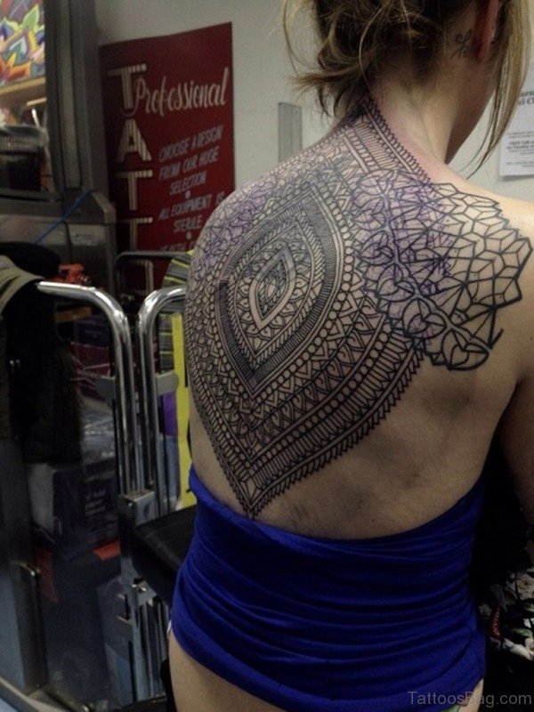 Traditional Mandala Tattoo On Neck Back