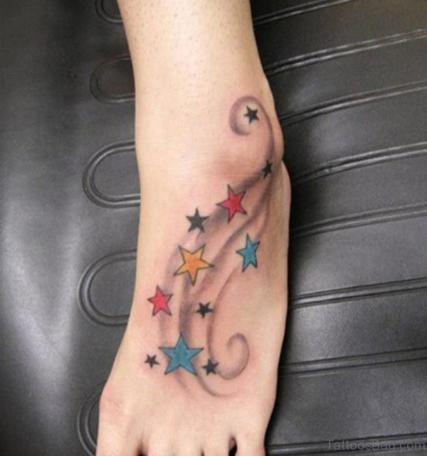 Traditional Star Tattoo On Foot