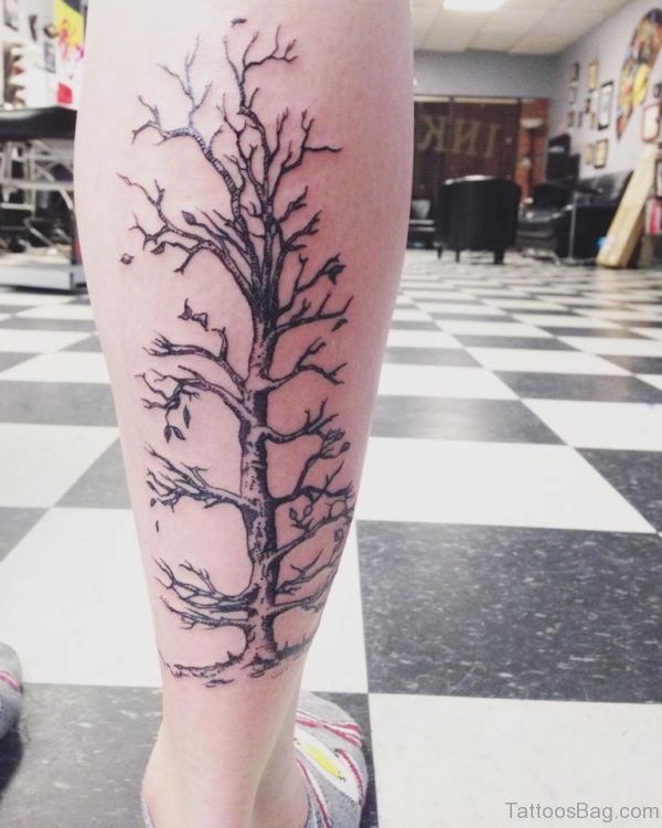 Tree Tattoo Design On Right Leg