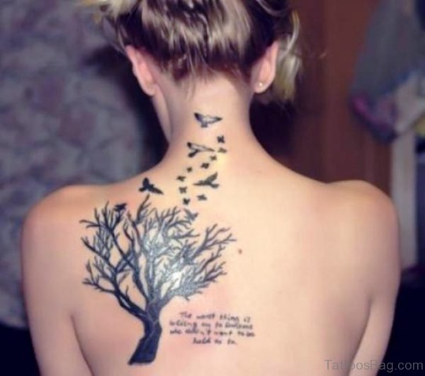 Tree With Birds Tattoo On Back Shoulder