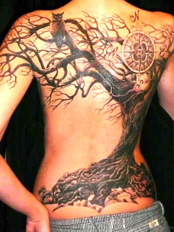 Tree With Owl Tattoo On Back