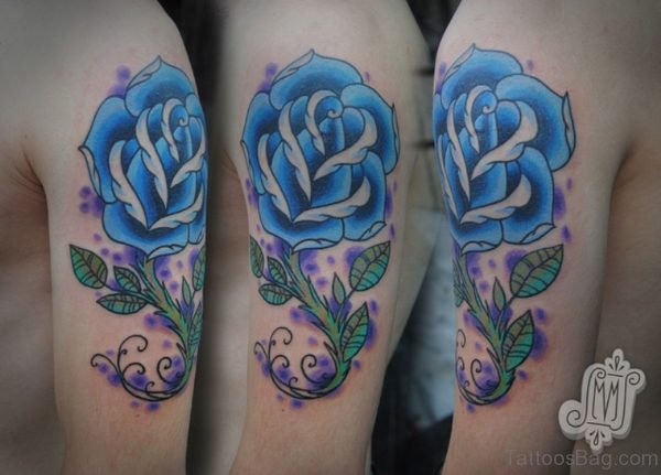 Trendy Blue Rose Tattoo