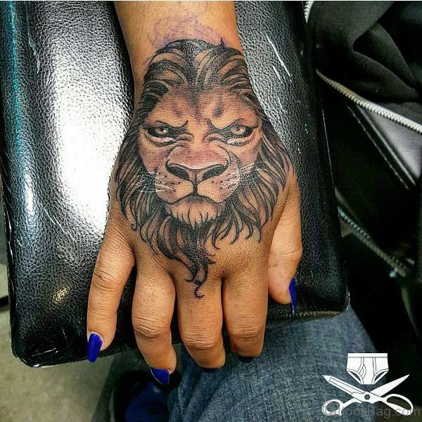 Trendy Lion Head Tattoo On Hand