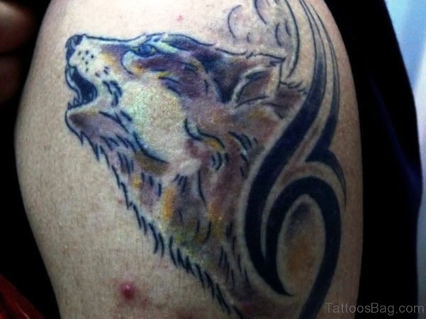 Tribal Alpha Wolf Tattoo On Shoulder