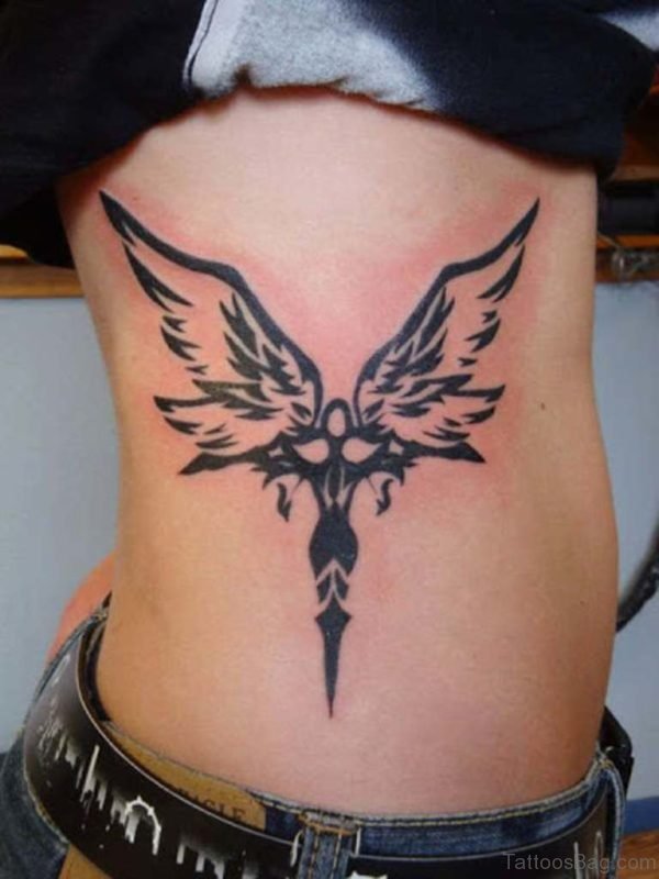 Tribal Angel Tattoo On Rib 