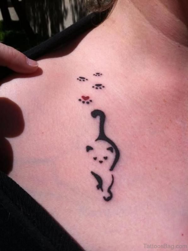 Tribal Black Cat Shoulder Tattoo