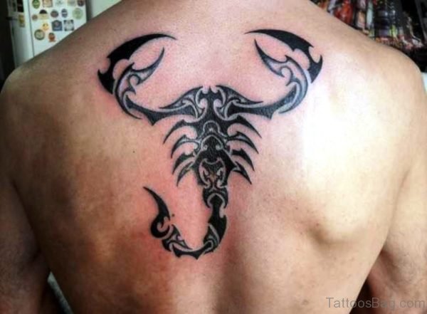 Tribal Black Scorpio Tattoo On Back