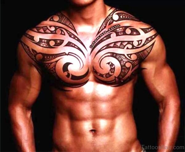 Tribal Black Tattoo On Chest