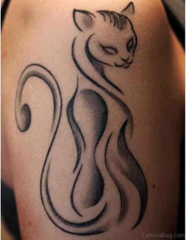 Tribal Cat Tattoo On Shoulder