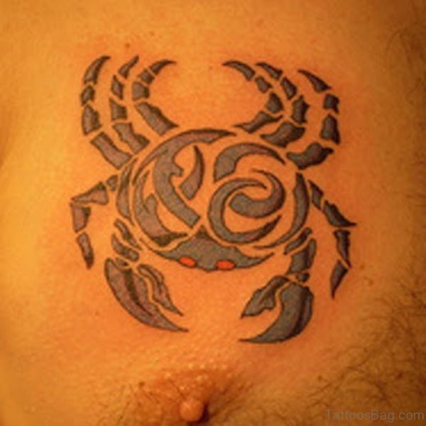 Tribal Crab Cancer Zodiac Tattoo On chest