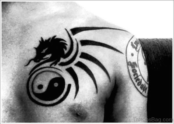 Tribal Dragon Tattoo On Chest