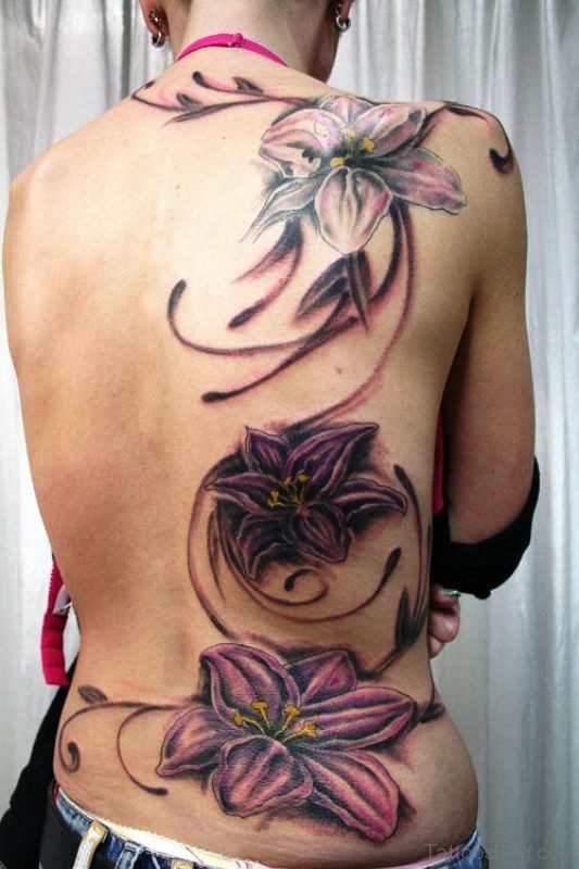 Tribal Flowers Tattoo On Back