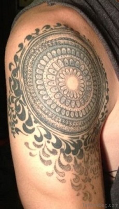 Tribal Mandala Tattoo On Shoulder 