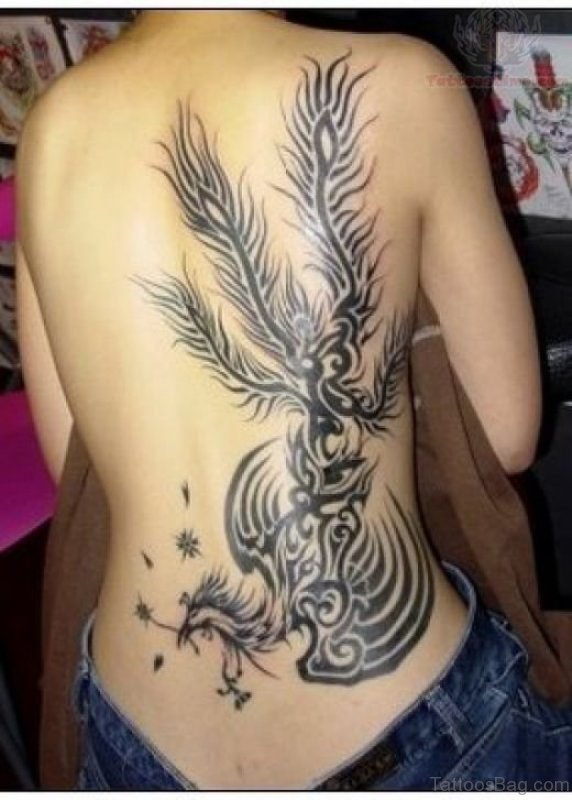 Tribal Peacock Tattoo On Back