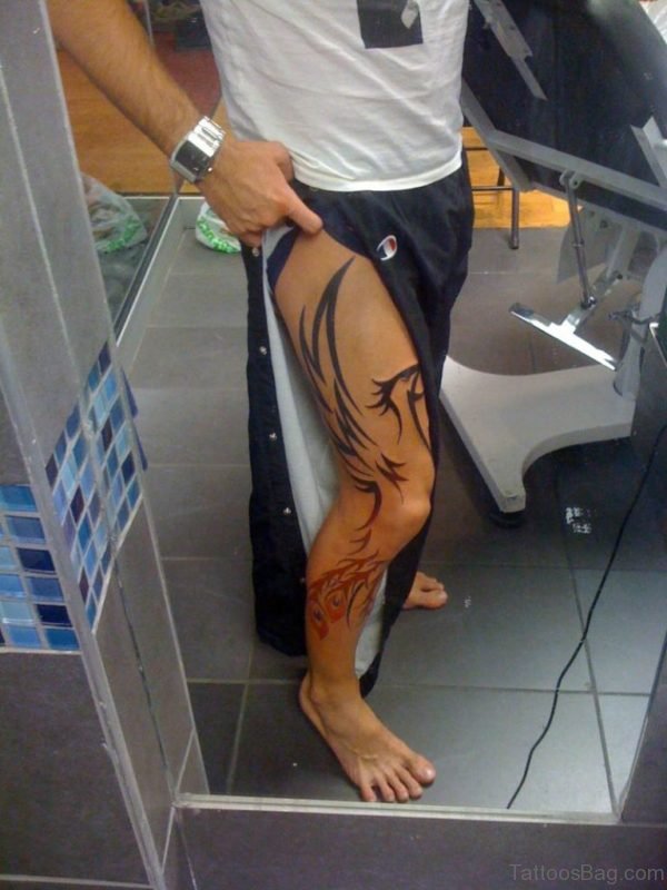 Tribal Phoenix Tattoo On Leg