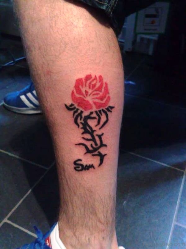 Tribal Rose Tattoo On Calf