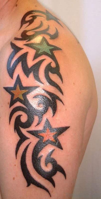 Tribal Star Shoulder Tattoo Design 