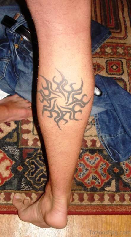 Tribal Sun Tattoo On Calf