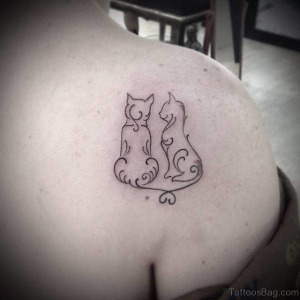 Two Couple Cat Tattoo On Shoulder