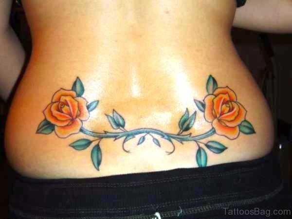 Two Orange Roses Vine Tattoo On Back
