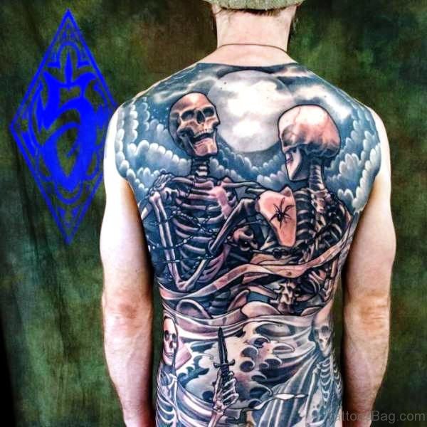 Two Skeleton Tattoo On Back