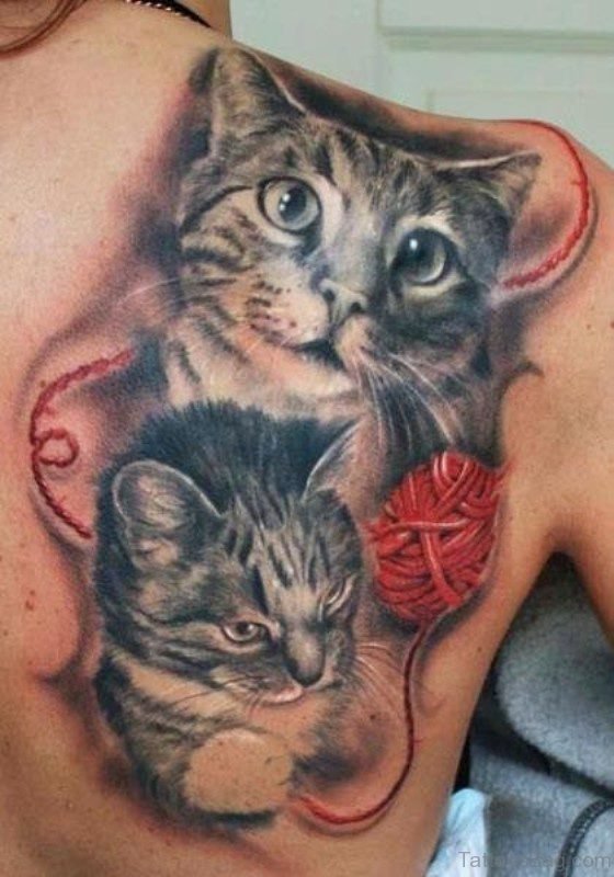 Two realistic Cat Tattoo On Shoulder