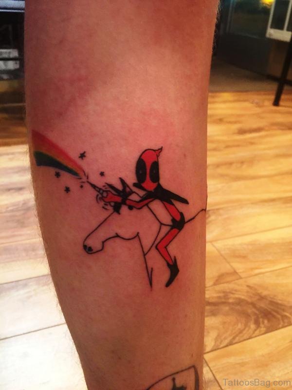 Unicorn With Deadpool Tattoo On Arm