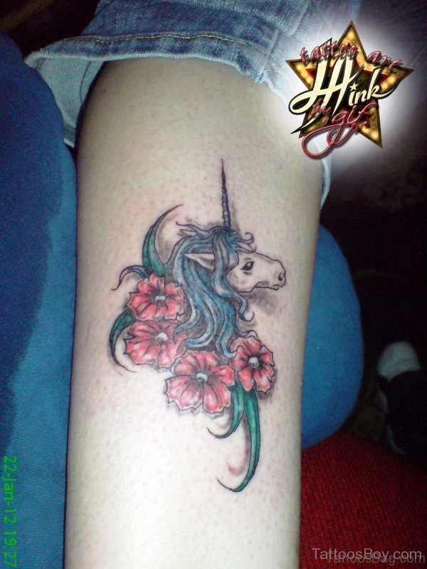 Unicorn With Flowers Tattoo