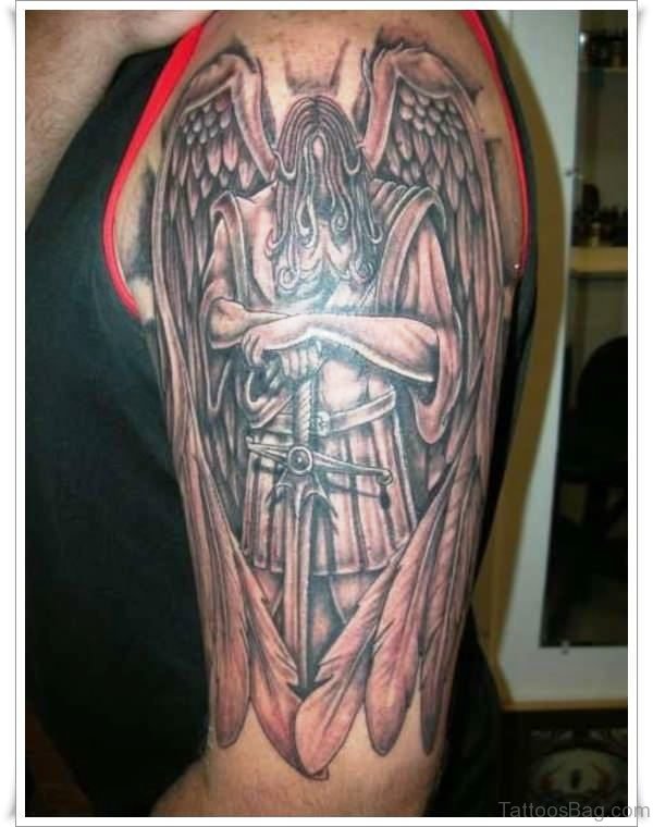 Unique Archangel Tattoo On Shoulder