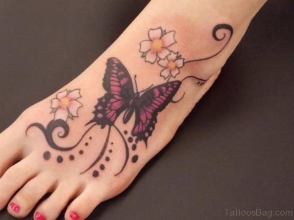 Unique Butterfly Tattoo On Foot