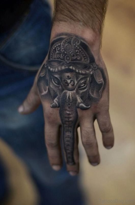 Unique Elephant Tattoo On Hand 1