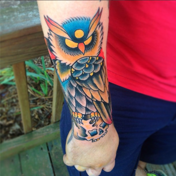 Unique Owl Tattoo On Wrist 