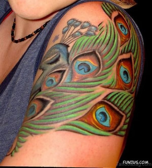Unique Peacock Tattoo On Left Shoulder