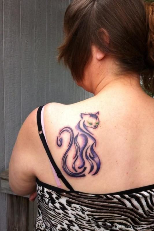 Unique Purple Cat Tattoo