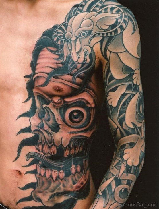 Unique Skull Tattoo On Rib