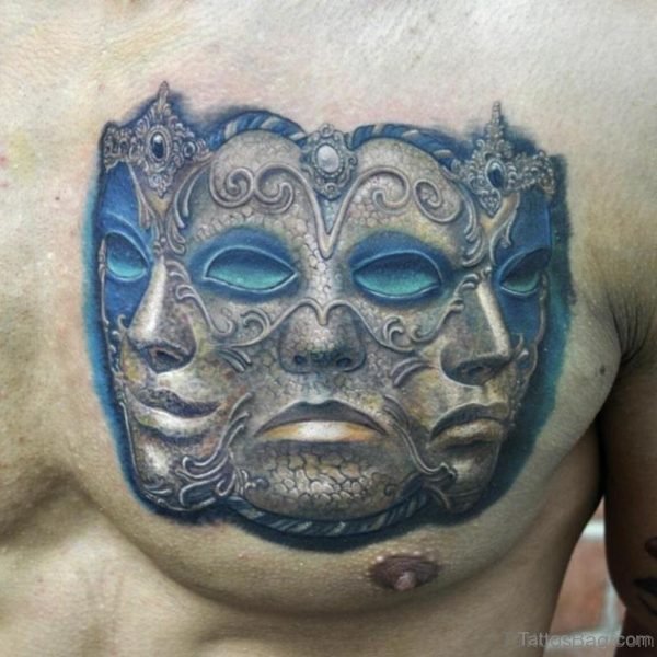 Venetian Mask Tattoo Design On Chest