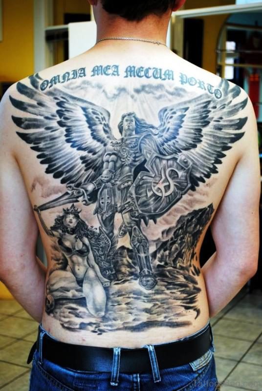 Warrior Angel Tattoo On Back