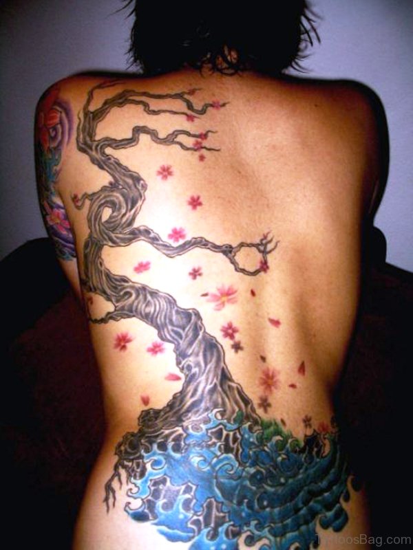 Water Tree Tattoo On Back