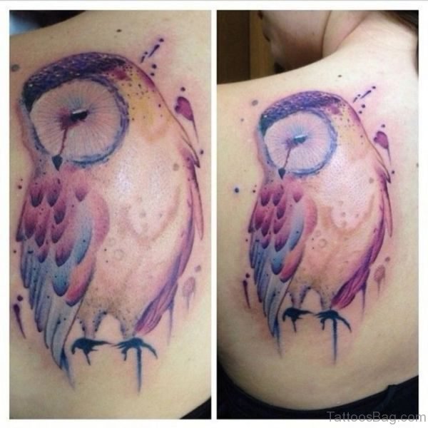 Watercolor Owl Tattoo On Shoulder