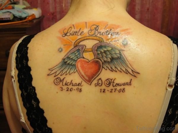 Wings And Heart Tattoo On Back