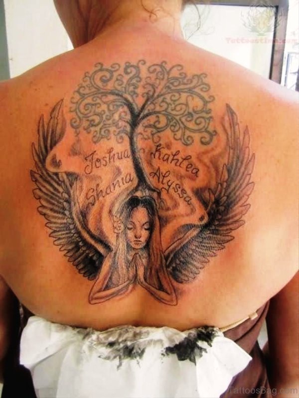 Winged Angel Girl With Tree Tattoo