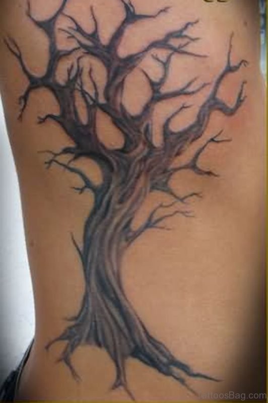 Winter Tree Tattoo On Side Rib