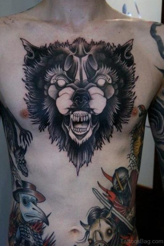 Wolf Tattoo On Chest 