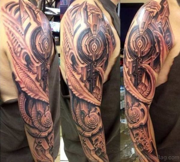 Wonderful Biomechanical Tattoo On Full Sleeve