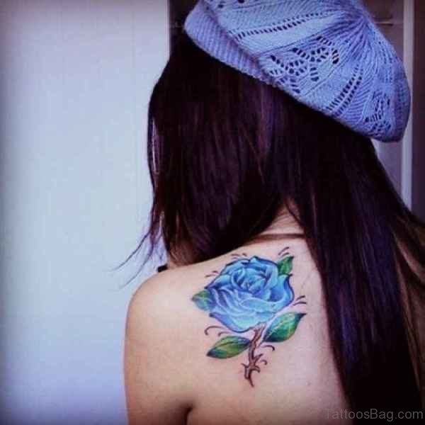 Wonderful Blue Rose Shoulder Tattoo