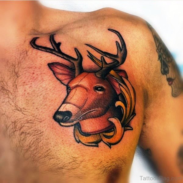 Wonderful Buck Tattoo On Chest