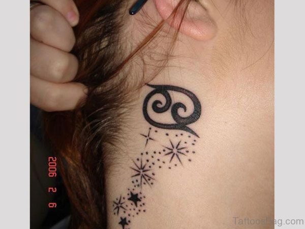 Wonderful Cancer Tattoo On Neck