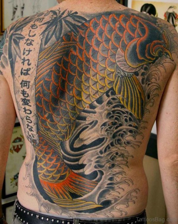Wonderful Fish Tattoo On Back Body