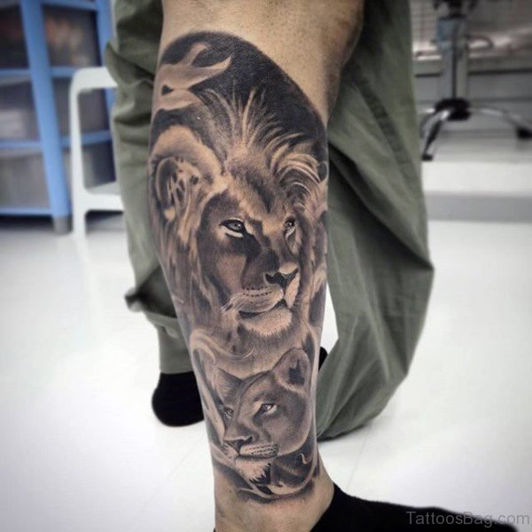 Wonderful Lion Tattoo On Leg
